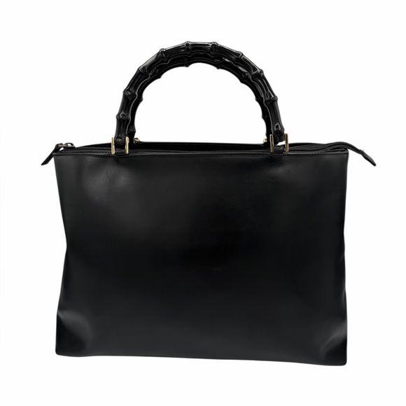 Gucci Vintage Bamboo Top Handle Black Leather Bag w/ unbranded Strap + COA - Picture 2 of 16
